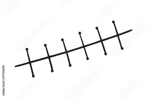Rough seam, scar, cut, patch doodle hand drawn line Halloween element. Simple black line vector drawing