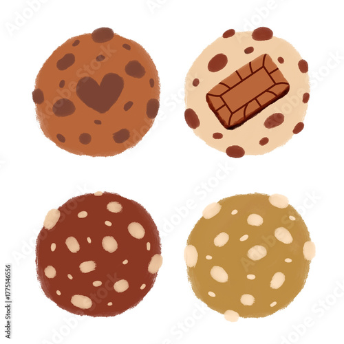 Cute Cookie Illustration with Chocolate Chips and Toppings for Bakery Branding and Food Design