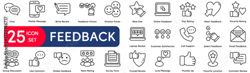 Feedback set of web icons in line style. vector illustration concept relate to feedback, service, like, comment, line, review, business, online, opinion