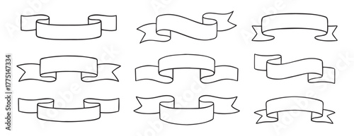 banner scribble vintage scroll icon doodle hand drawn. Middle Ages header ribbons