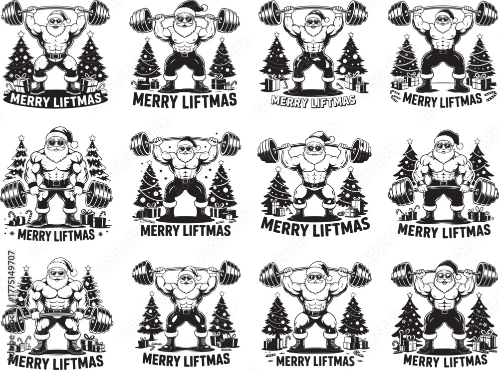 Fototapeta premium Merry Liftmas Santa Christmas