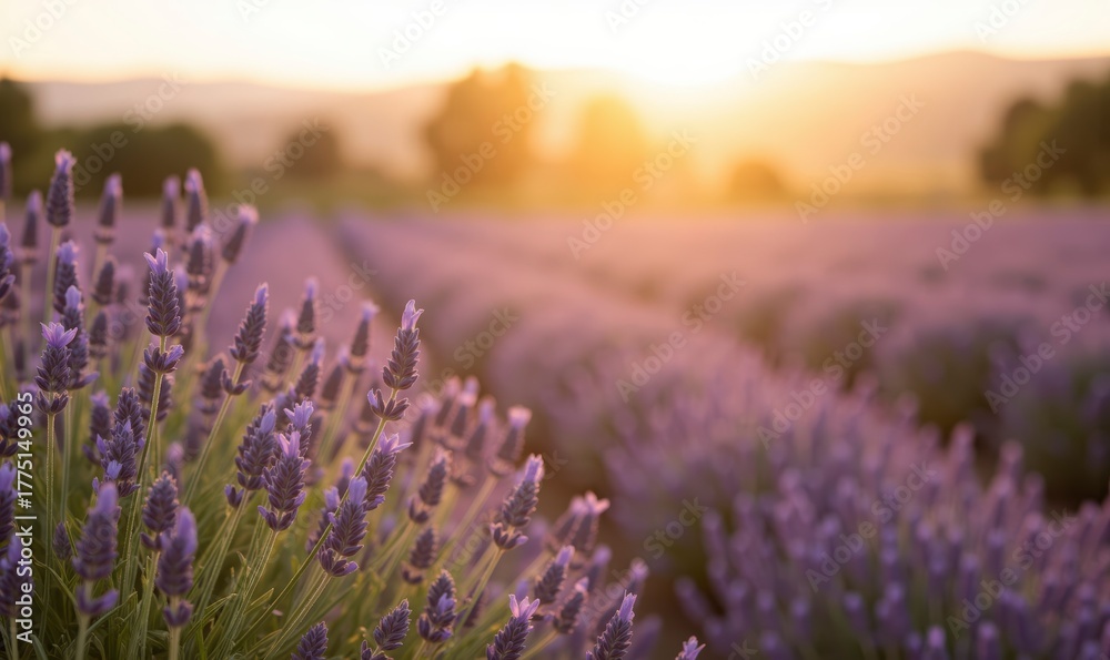 Obraz premium The aromatic purple lavender flowers cover the field in Provence, a beautiful summer landscape