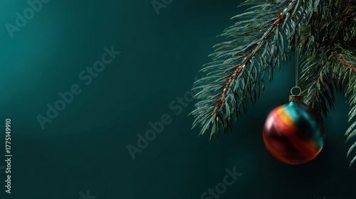 Hanging christmas ornament on pine branch festive home decor holiday celebration cozy atmosphere close-up view seasonal spirit