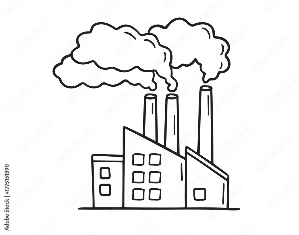 Obraz premium factory icon doodle hand drawn. Outline line drawing clipart symbol