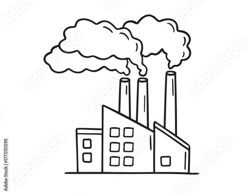 factory icon doodle hand drawn. Outline line drawing clipart symbol