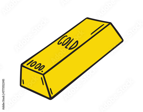 one bullion or 1000 gram gold bar icon doodle hand drawn. colorful cartoon yellow or gold drawing clipart symbol