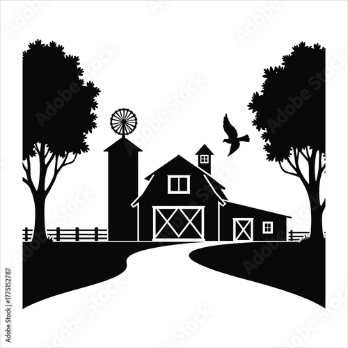 farm house silhouette Free Vector
