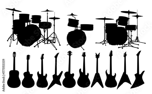 Set silhouettes of guitars and drums.
