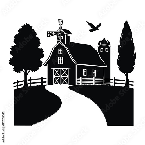 farm house silhouette Free Vector