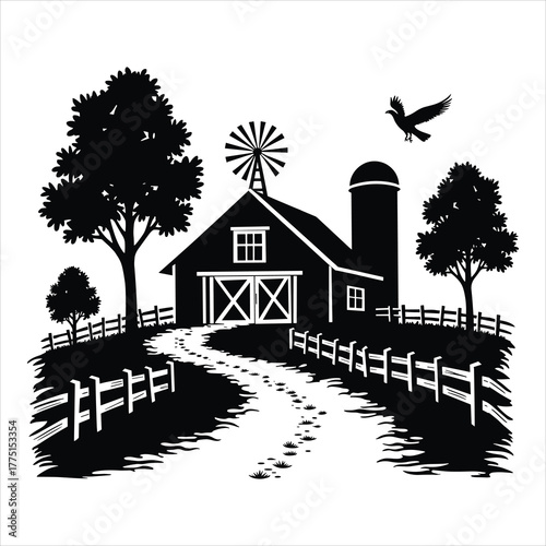farm house silhouette Free Vector