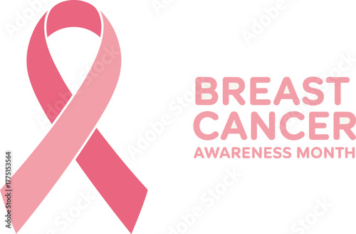 Symbolic Pink Ribbon and Breast Cancer Awareness Month Text on a White Background Banner
