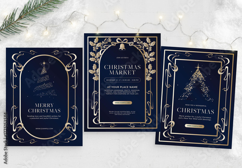 Classic Christmas Flyer, Poster & Invitation in Festive Green Gold Hues & Elegant Christmas Border