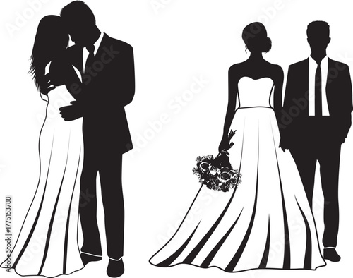 silhouette of bride and groom