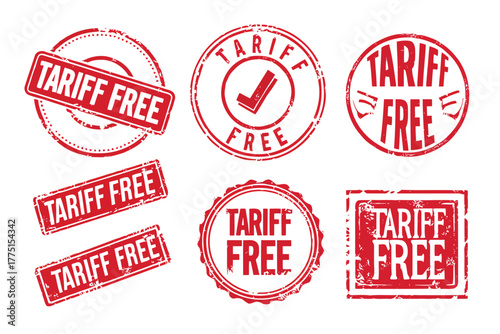 Collection of red tariff free stamps on a