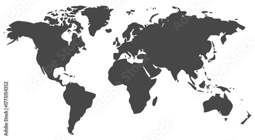 Dark gray world map silhouette on a