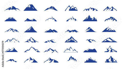 Assortment of blue mountain silhouette icons