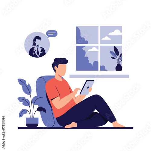 A man at home consults with a doctor remotely using a tablet, highlighting the convenience and accessibility of telehealth services.