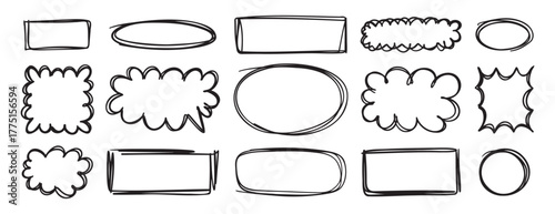 hand drawn black line frames for text box or photo. Scribble lines empty frame elements doodle stroke
