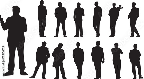 Silhouette people man and women in various poses collection.Vector illustration
