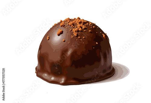 Indulgent Chocolate Truffle Topped with Cocoa Crumbles on a White Background Highlighting Richness and Decadence of Gourmet Dessert