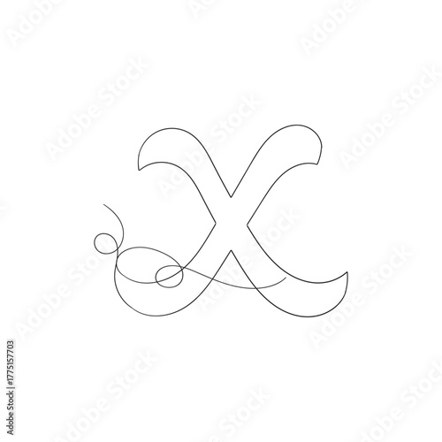Cross line drawn symbol. Continuous line vector illustration