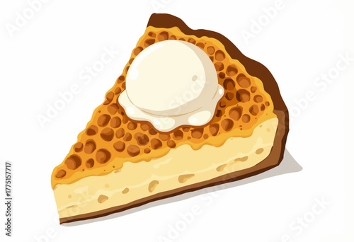 Delectable Slice of Caramel Apple Pie with a Generous Scoop of Vanilla Ice Cream on a Crisp Golden Crust