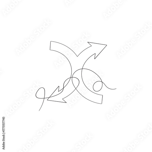 Cross line drawn symbol. Continuous line vector illustration