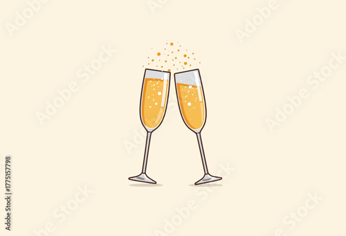 Illustration of Two Clinking Champagne Glasses with Bubbling Sparkling Wine Signifying Celebration and Festivity on a Soft Light Background