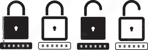 lock with password icon set. login successful icons for privacy. Account protection.  Account protection.  unlock symbol security icon set in red and green color outline style vector illustration