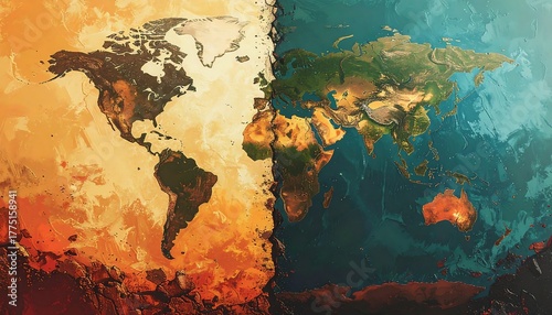 The fragile balance of our Earth depicted through a stark global divide, symbolizing urgent environmental threats and the hopeful potential for planetary renewal
