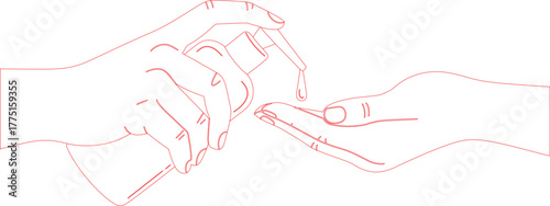 Red Line Art Applying Sanitizer to Hand for Hygiene and Cleanliness