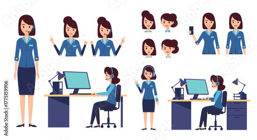 Collection of customer service representatives in various poses and expressions.