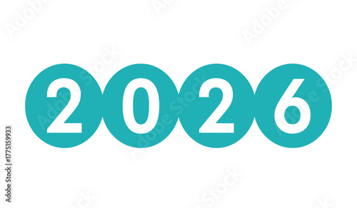 Aqua circles displaying the number 2026 in white, representing a future date or year with a modern, clean aesthetic perfect for graphic design or conceptual use.