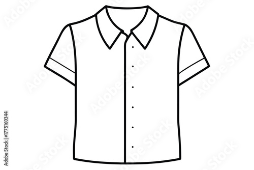 Simple outline drawing of a short sleeve button down collared shirt isolated on white