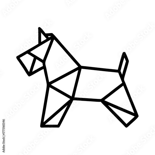 Dog. Origami concept. Monochrome. Tangram. Line art illustration. Squares and triangles. Geometric. schnauzer.