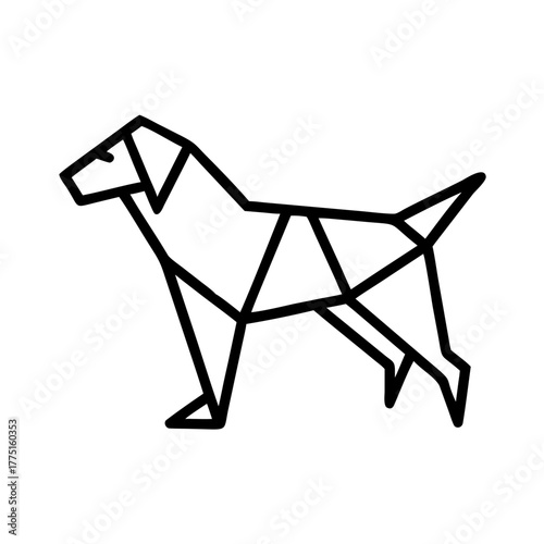 Dog. Origami concept. Monochrome. Tangram. Line art illustration. Squares and triangles. Geometric. rottweiler.
