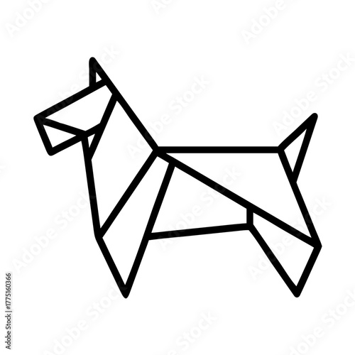 Dog. Origami concept. Monochrome. Tangram. Line art illustration. Squares and triangles. Geometric. schnauzer.