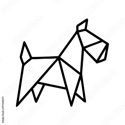 Dog. Origami concept. Monochrome. Tangram. Line art illustration. Squares and triangles. Geometric. schnauzer.