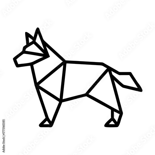 Dog. Origami concept. Monochrome. Tangram. Line art illustration. Squares and triangles. Geometric. siberian huskyterrier.