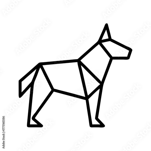 Dog. Origami concept. Monochrome. Tangram. Line art illustration. Squares and triangles. Geometric. siberian huskyterrier.