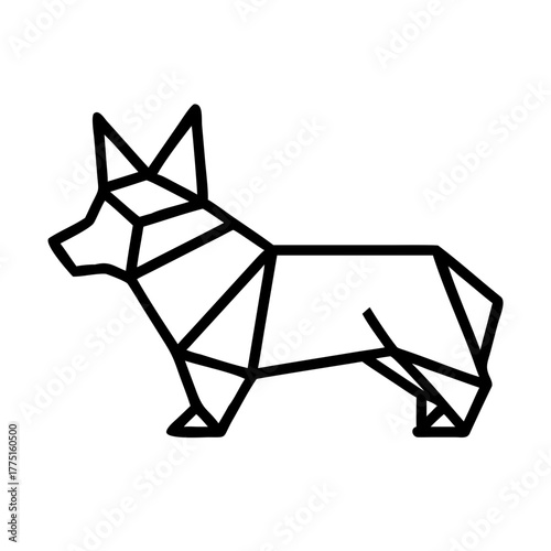 Dog. Origami concept. Monochrome. Tangram. Line art illustration. Squares and triangles. Geometric. 