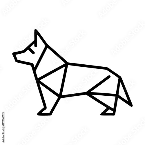 Dog. Origami concept. Monochrome. Tangram. Line art illustration. Squares and triangles. Geometric. 