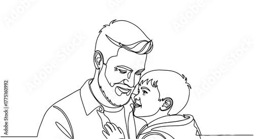 Father and Son Bonding, Sharing Affectionate Moment Indoors, Continuous Line Art Depicting Family Love and Connection for Parenthood Blog, Healthcare Designs, Education Material, Minimalist Black and