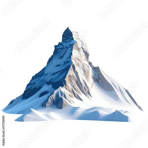 Rendered snow-covered mountain peak against a black background, sharp and detailed