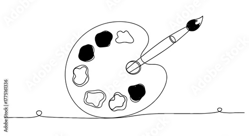 Artistic Palette with Brush Creating Artwork in Studio: Colorful Paint Mixing for Creative Expression, Illustrative Design, Professional Art Supplies, Education, Hobby, Artistic Background for Present