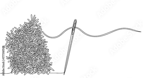 Conceptual Illustration of Needle in a Haystack Depicting Challenge and Search Metaphor, Drawn with Single Continuous Line. Symbolizing Difficulty, Business Solution, Problem Solving in Crisis Situati