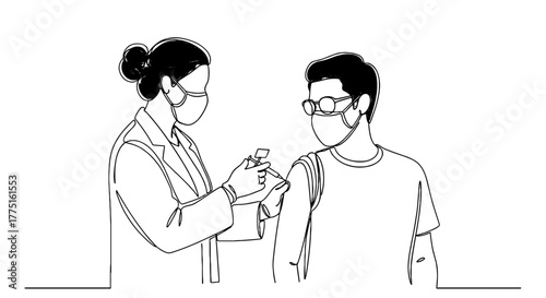 Healthcare Professional Administering Vaccine to Patient in Medical Clinic, Illustrating Immunization Process for Disease Prevention, Promoting Public Health and Safety in a Modern Clinical Setting (C