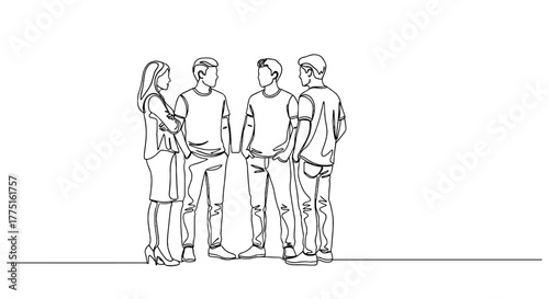 Diverse Team Collaboration in Modern Business Setting: Continuous Line Art of Professionals Networking, Brainstorming Ideas in a Minimalist Style for Corporate Communication & Marketing, Modern Workpl