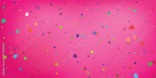 Colorful Heart Confetti on Vibrant Pink Gradient Background