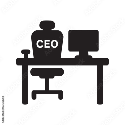 Simple black silhouette of a ceo at an office workstation